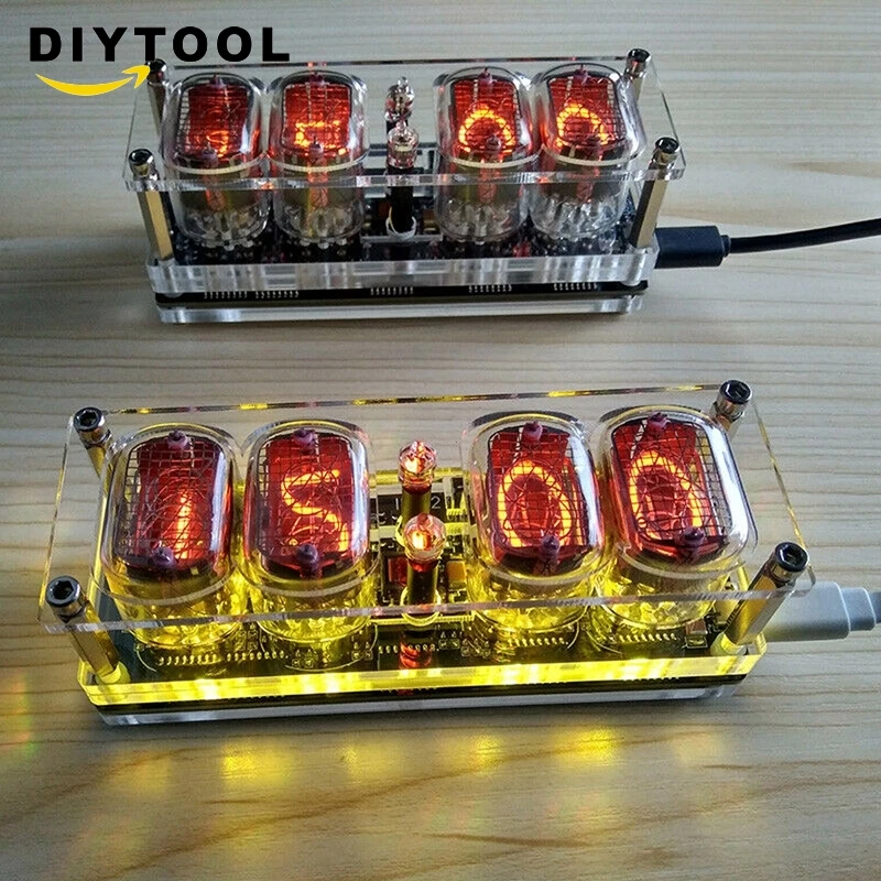 4-bit Glow Tube Clock Colorful  IN-12A IN-12B DS3231 Nixie LED Backlight BSG