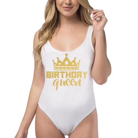 Birthday Party One Piece Swimsuit Birthday Queen & Squad Girl Crown Castle Lining High Leg Women Swimsuit Fun Beachwears