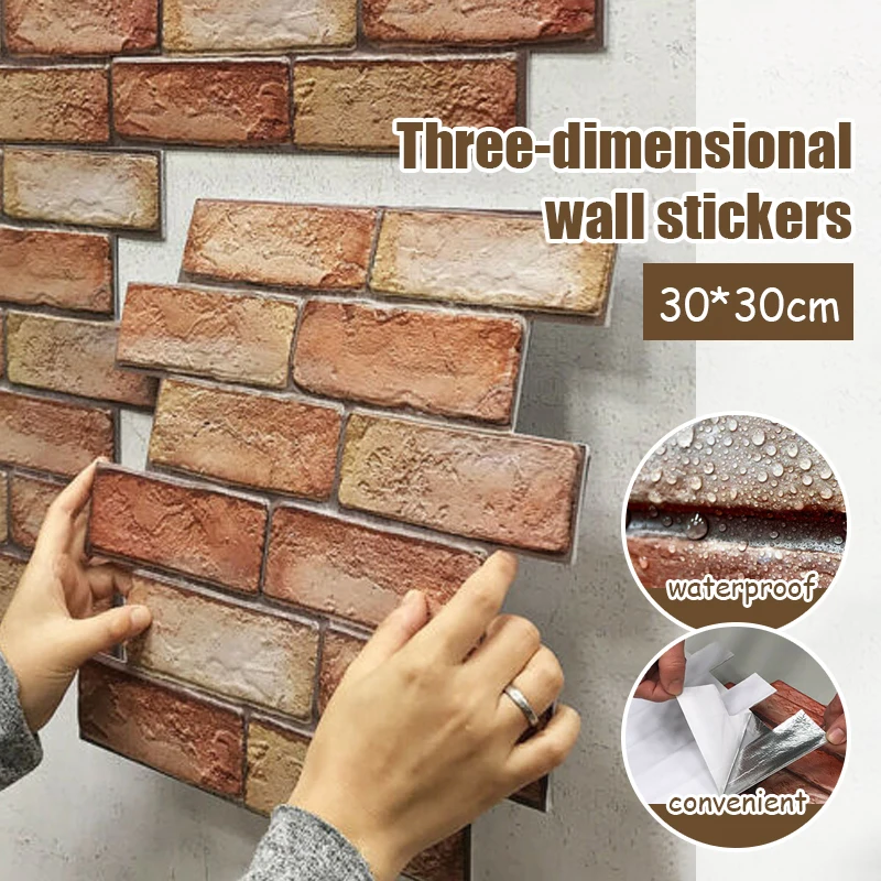 

5/10pcs Brick Wall Sticker PVC Waterproof 3D Tile Brick Wallpaper Self-Adhesive Panel For Living Room Bedroom TV Background