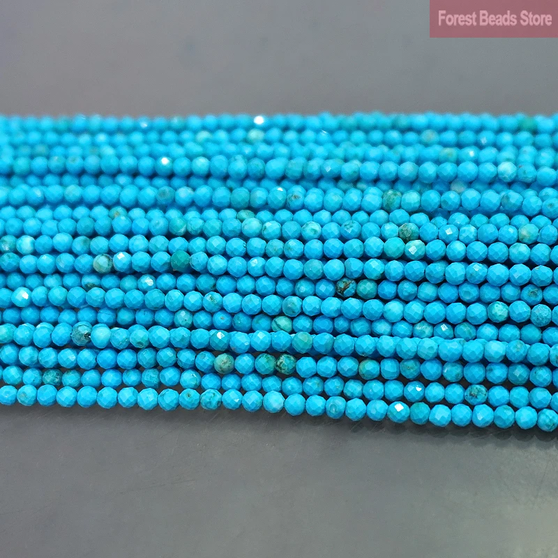 Natural Faceted Blue Turquoise Beads DIY Jewelry Making Round Spacer Loose Beads for Bracelet Accessories 15\'\' Strand 2mm/3mm