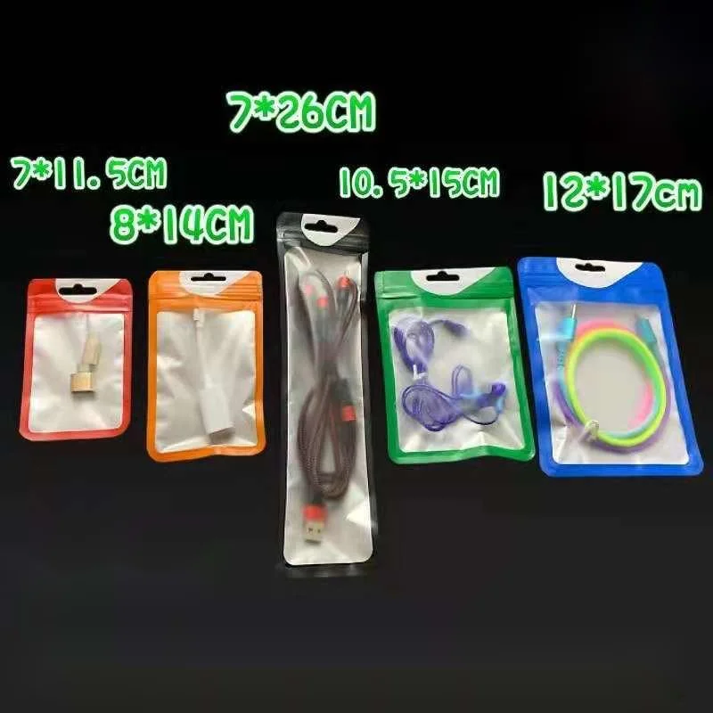 100pcs/lotTranslucentPlastic Ziplock Bag Data Cable Mobile Phone Cable Earphone Electronic Item Jewelry Packaging Bag