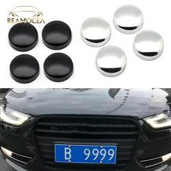 Reamocea 4Pcs Silver/Black ABS License Plate Frame Mounting Screw Nut Caps+Bolt Cover Set Universal For Car Truck Motorcycle