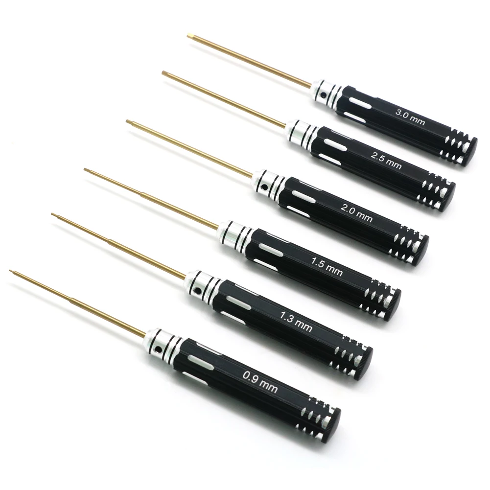 RC Tools 6 pcs hex screw driver Set Titanium Plating Hardened 0.9 1.3 1.5 2.0 2.5 3.0mm screwdriver For Rc Drone Rc toys (1 set)