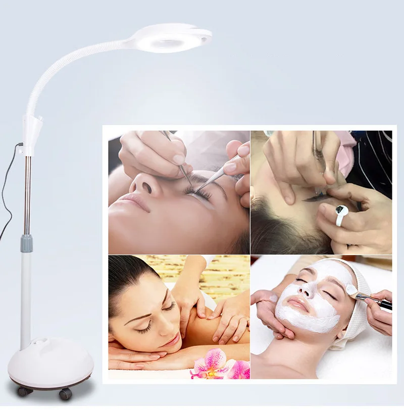 LED Beauty Cold Light Lamp Magnifying Glass Retractable Adjustable Floor Nail Eyelash Portable Shadowless Embroidery Lamp