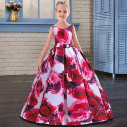 Teenager Girl Maxi Dress Kids Dresses For Girls Children Print Floor Princess Dress Vestido Party Wedding Dress 10 12 Years