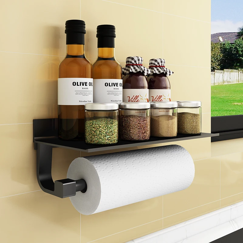 

Kitchen Organizer Shelf Wall-mounted Seasoning Holder Aluminum Bathroom Storage Shelf Towel Rack Plastic Wrap Storage Rack