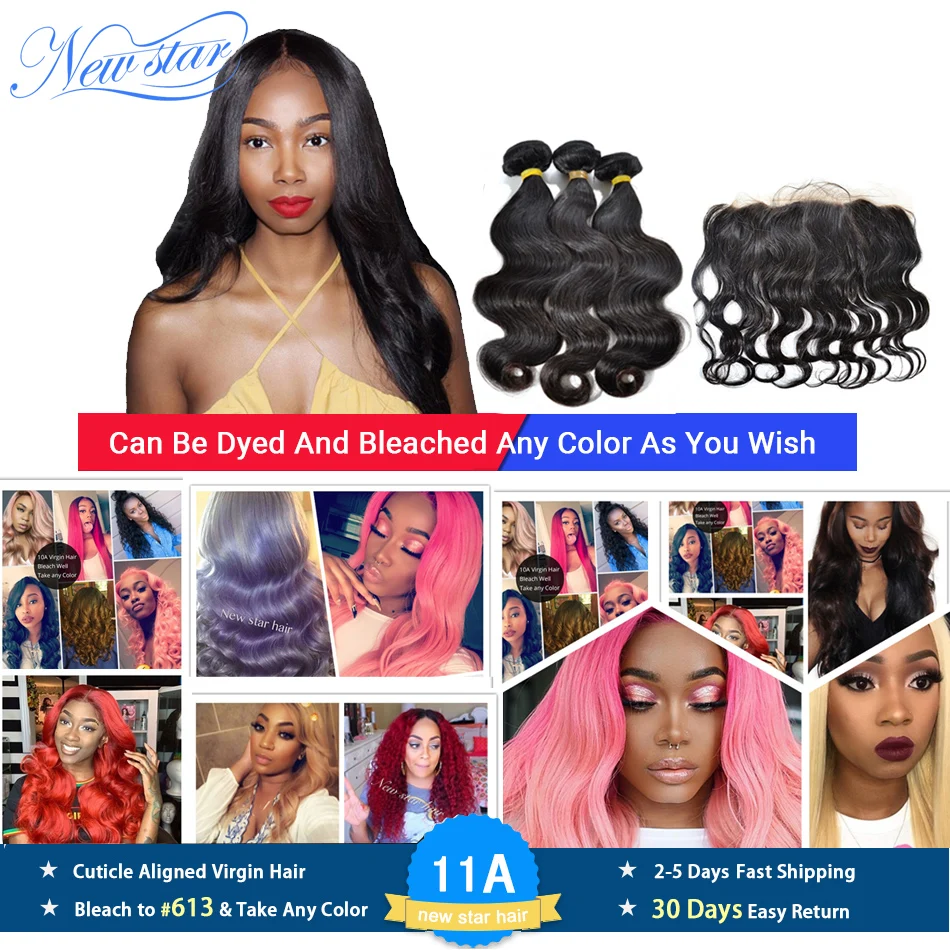 

Brazilian Body Wave 3 Bundles Weft With A 13x4 Free Part Ear to Ear Pre Plucked Lace Frontal New Star Virgin Human Hair Weaving