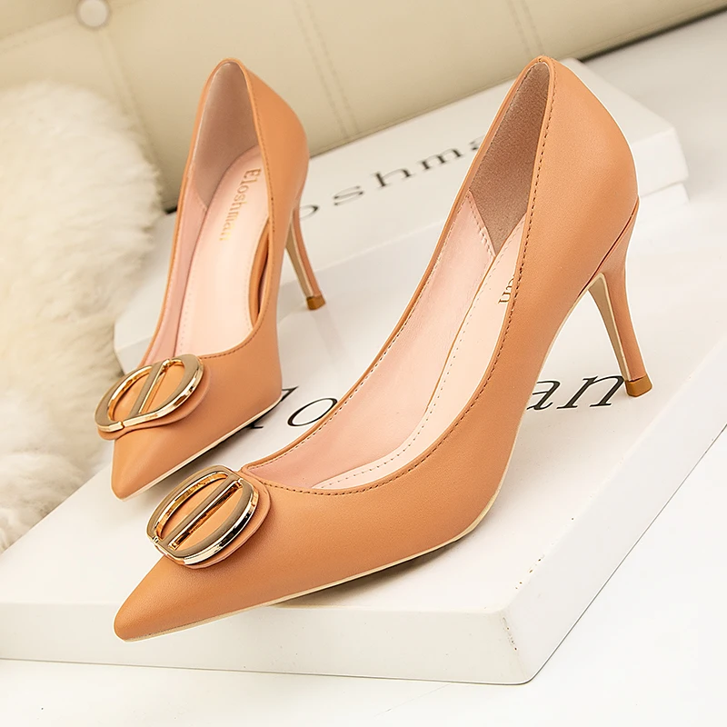 European and American style fashion occupation OL women's Pumps fine high heel Leather shallow mouth pointed back single shoes
