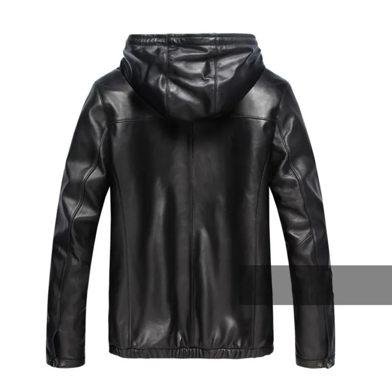 Autumn Mens Hoody Sheepskin Coat Winter Padded Genuine Leather Jacket Motorcycle Biker Windbreaker Casual Outwear Plus Size 8XL