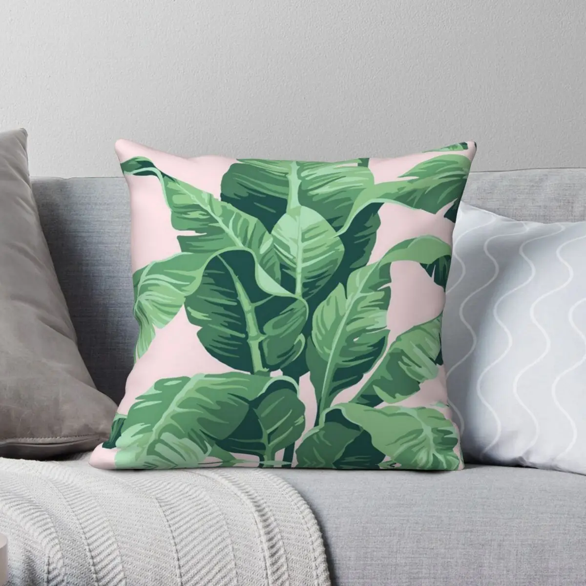 Beverly Hills Palm Leaf Banana Square Pillowcase Polyester Linen Velvet Creative Zip Decorative Home Cushion Cover