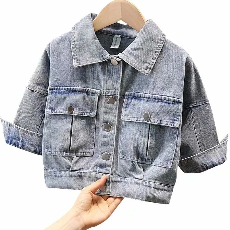 Kids Denim Jackets for Girls Baby Flower Embroidery Coats Spring Autumn Fashion Child Kids Outwear Ripped Jeans Jackets Jean