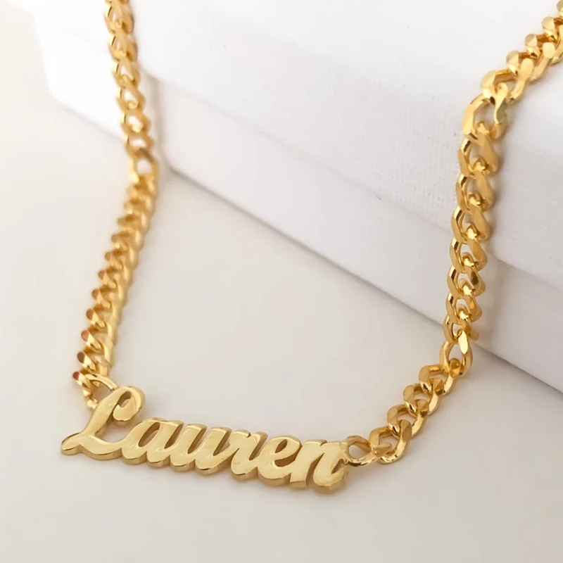 Gold Color Cuban Chain Customized Name Pendant Necklace Personalized Stainless Steel Nameplate Name Necklaces For Women Choker image 6
