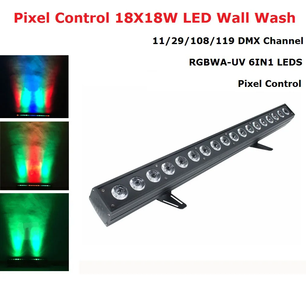 Pixel Control Indoor 18X18W RGBWA-UV 6IN1 LED Wall Wash Light DMX 512 LED Bar DMX Line Bar Wash Wall Light LED Party Light Music