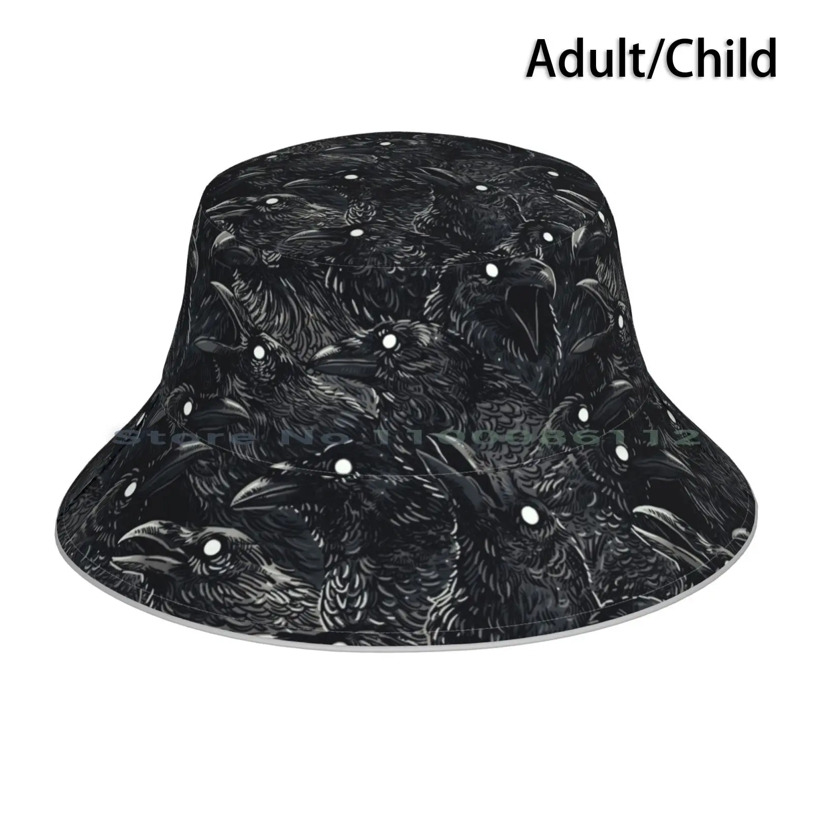 Raven Pattern 2 Bucket Hat Sun Cap Raven Crow Bird Animal Pattern Nature Halloween Scary Spooky Goth Dark Fantasy Creepy Cool