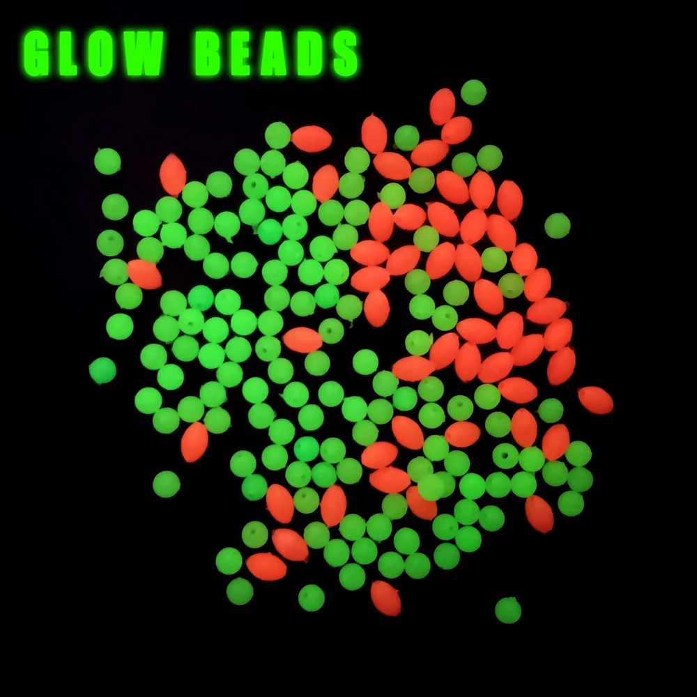 Wholesale Luminous Fishing Beads Oval Soft Rubber Glowing Bead For Egg Fly Treble Hook Saltwater Fishing Rigs Tackle Green & Red