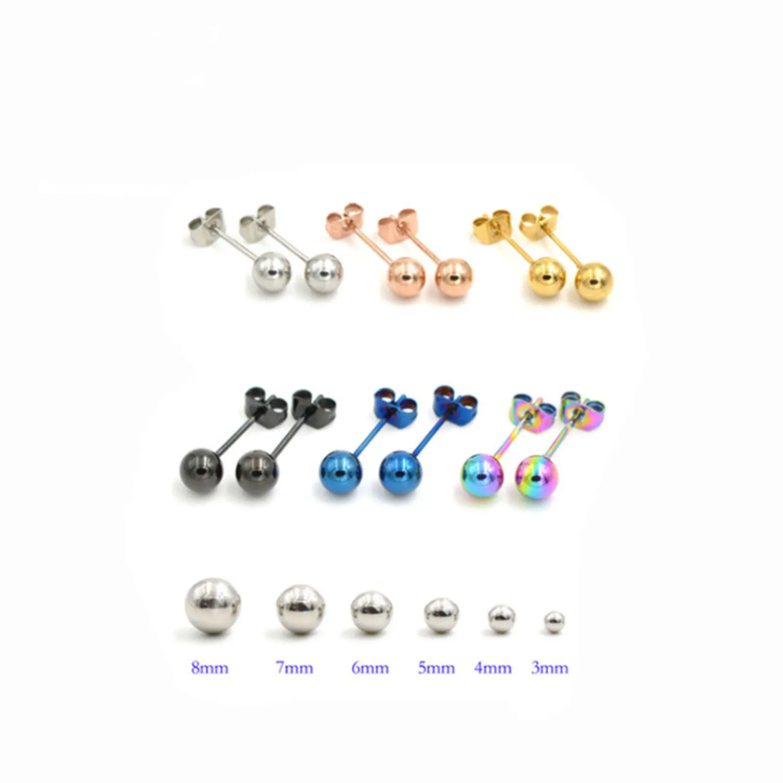 DoreenBeads Stainless Steel Ear Post Stud Earrings For Men Women Jewelry Silver Color Ball 2-8mm Dia., 1 Pair