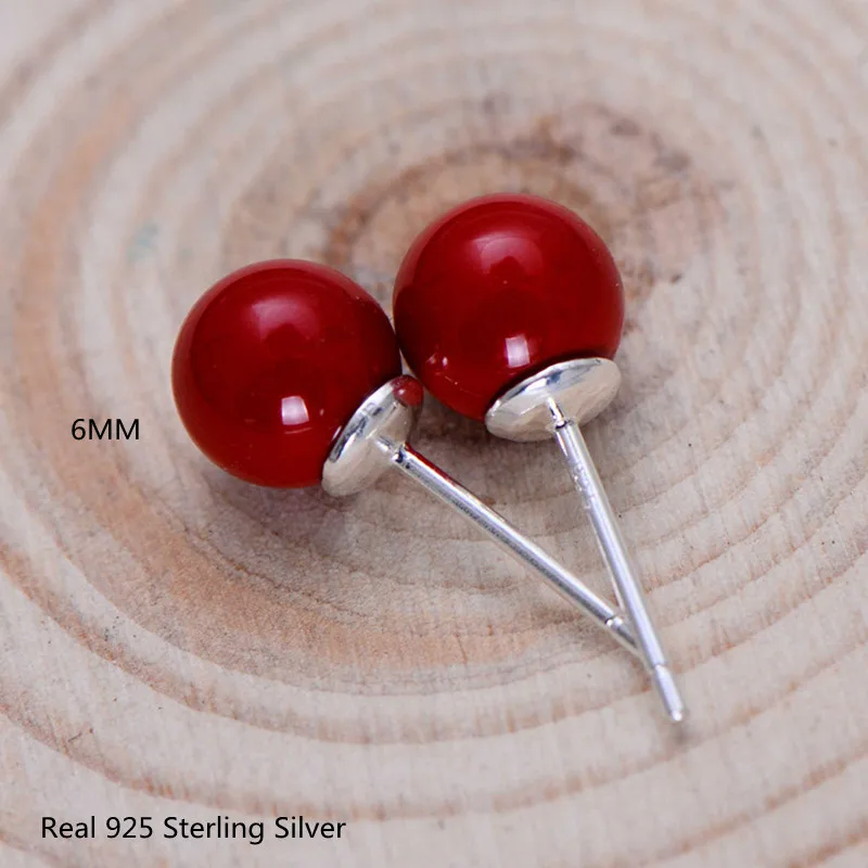 Buyee 925 Sterling Silver Simple Earring Red Bead Stone Sweet Earring for Woman Girl Fashion Sweet Fine Jewelry Earring