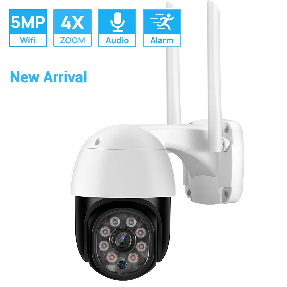 5MP Auto Tracking Mini PTZ Wifi Camera H.265 ONVIF Wireless IP Camera 4xDigital Zoom AI Human Detection Dual Light Source ICSEE