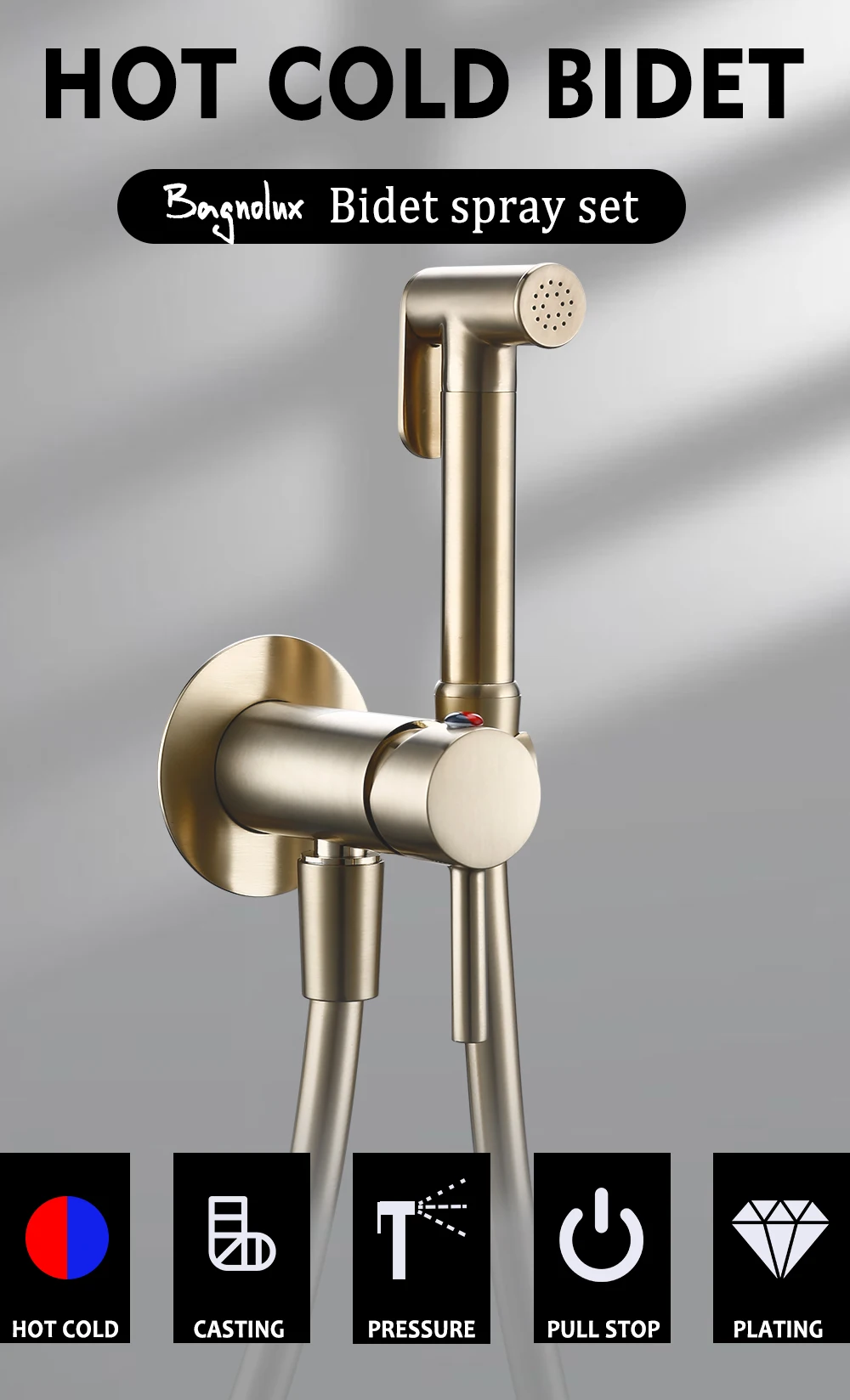 Brushed gold Brass Hand-held Wall-mounted Hybrid Hot And Cold Water With Stand Bathroom kitchen Toilet Faucet Bidet Sprayer