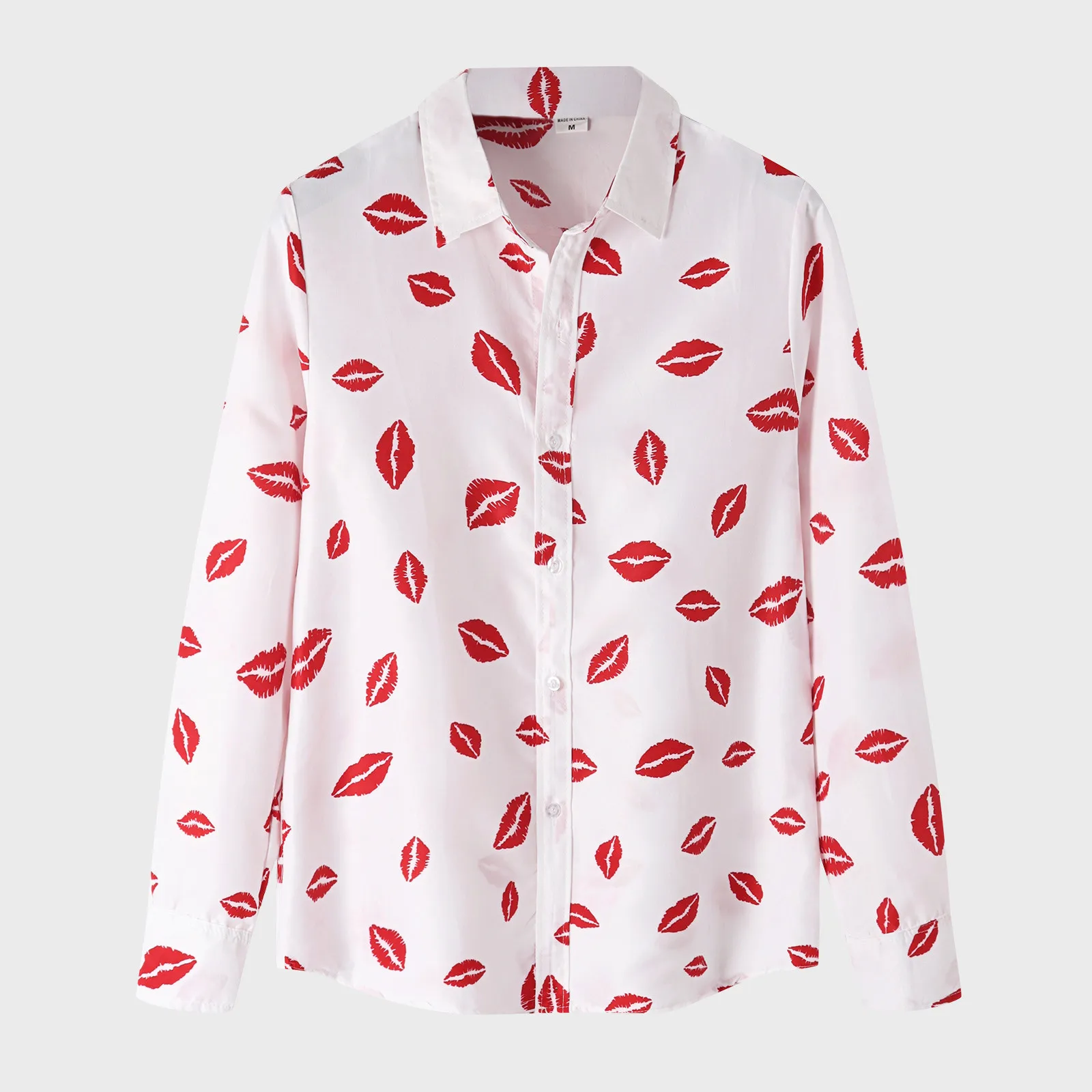 Men's Shirt Lipstick Print Streetwear Man Shirts Autumn Long Sleeve Button Turn-down Collar Casual Male Blouse Tops Camiseta