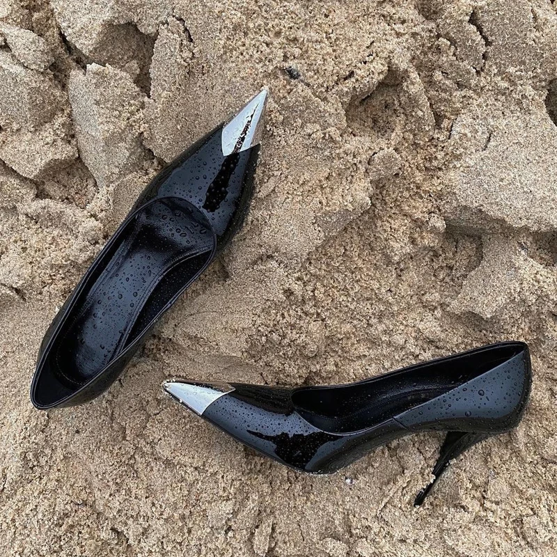 New Metal Pointed Toe Pumps Women Sexy Super Stiletto High Heels Fashion Party Wedding Shoes Women Leather femmes chaussures