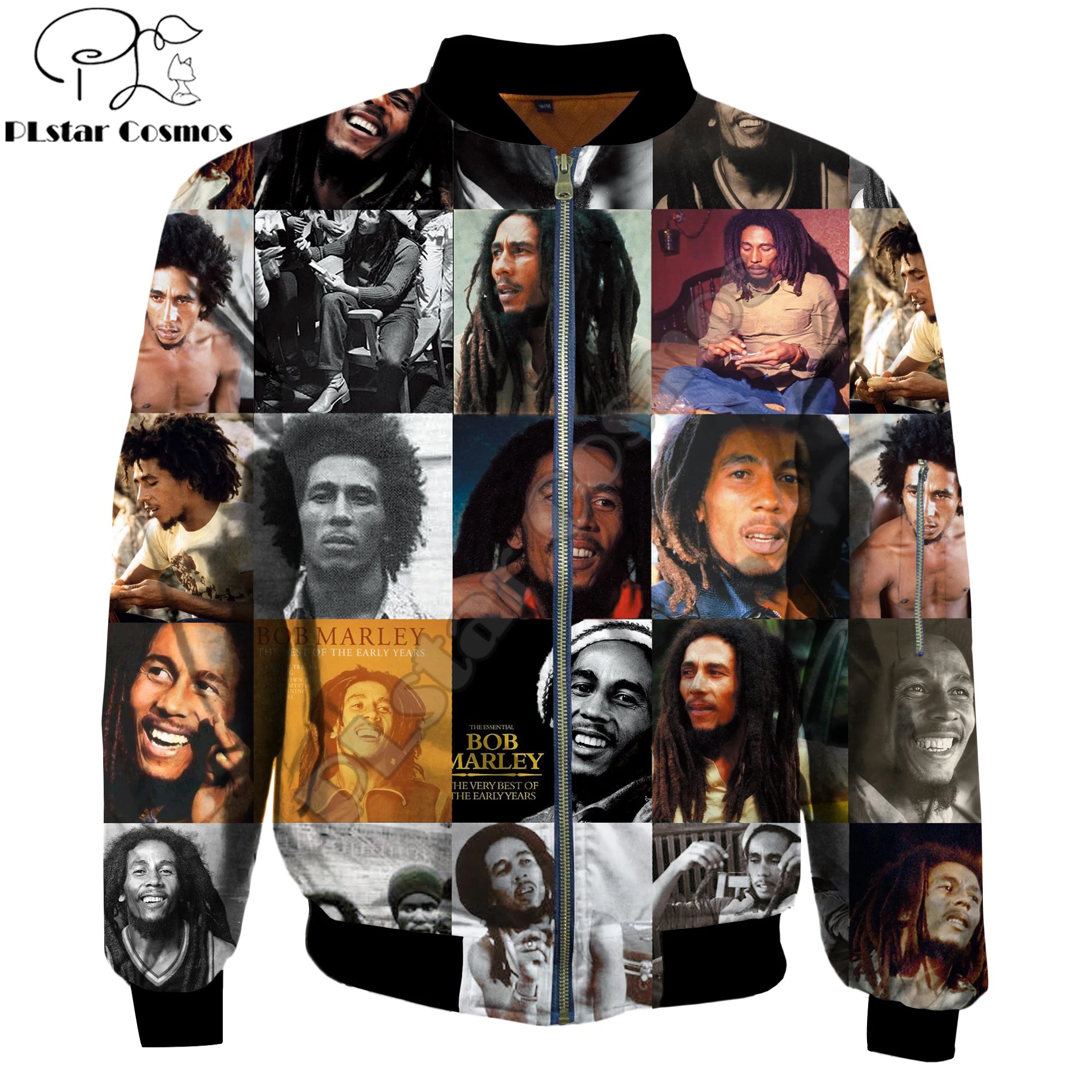 Hip hop Men\'s Warm bomber jacket Reggae Bob Marley Print 3d Thick winter Long Sleeve pocket outwear Unisex Casual Zip Jacket