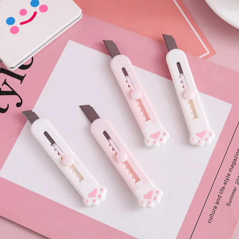 Kawaii Mini Pocket Cat Paw Art Utility Knife Express Box Knife Paper Cutter Craft Wrapping Refillable Blade Stationery