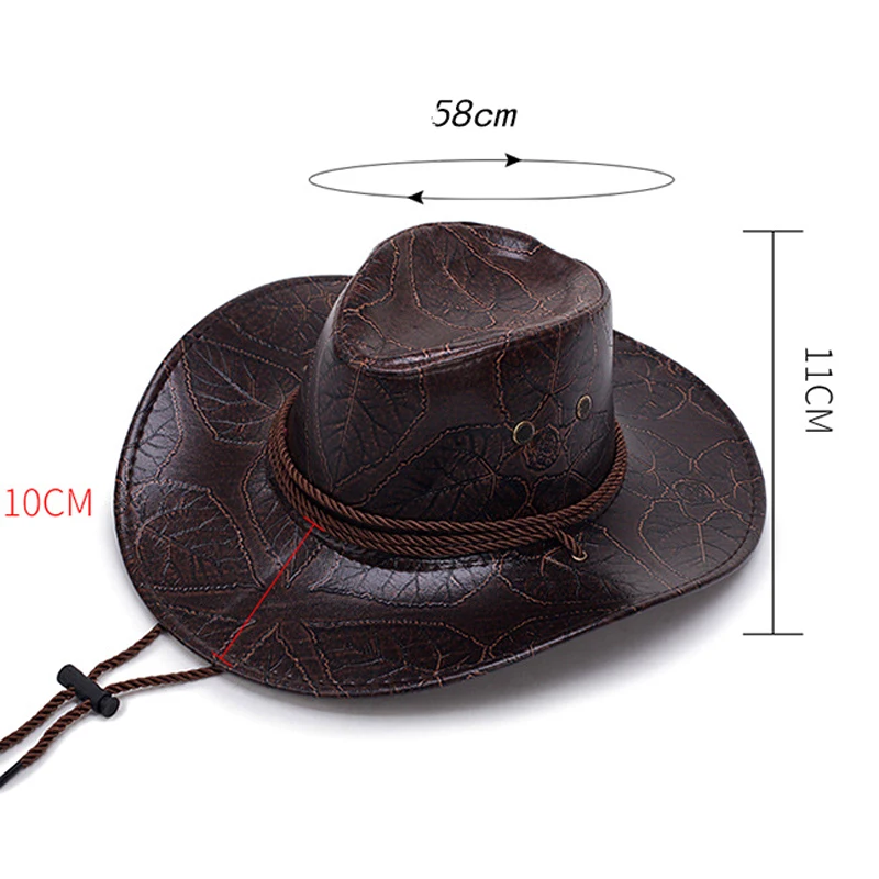 YOYOCORN  Pu leather men\'s American wind big western cowboy hat ladies knight hat outdoor visor unisex breathable cap