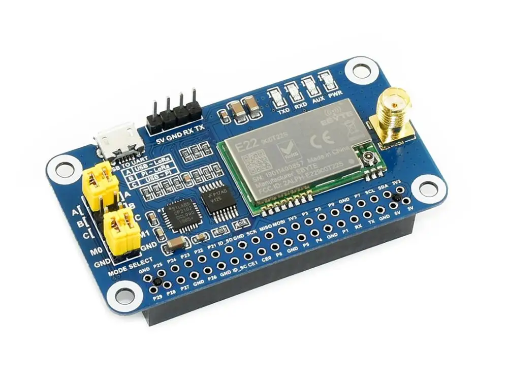 Waveshare SX1262 LoRa HAT for Raspberry Pi, Spread Spectrum Modulation, 915MHz Frequency Band