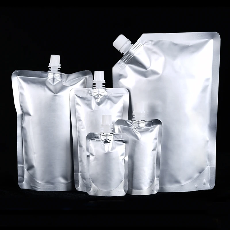 10Pcs Silver Aluminum Foil Spout Pouch Reusable Durable Food Sealed Pouch storge Bag For Liquid Soap Drink Cosmetic Packaging