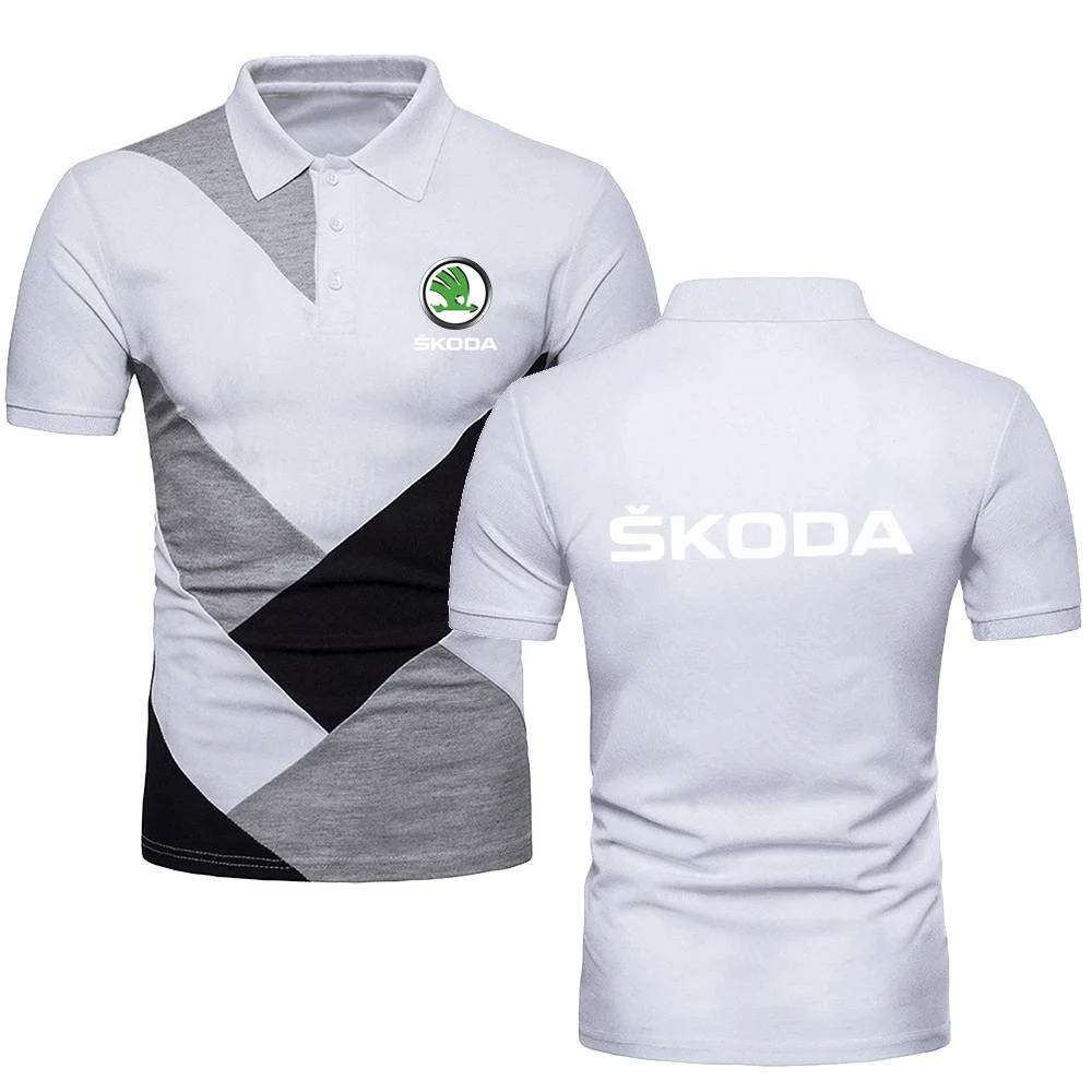 Młodzieżowe koszulki Polo Casual Sport koszulki męskie styl wojskowy koszulki z krótkim rękawem Skoda Car Lapel Topshirts koszulka Polo w