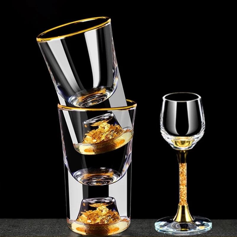 

15ml/20ml Crystal Glass Cup Gold Foil Spirit Glass Luxury Liquor Glass Wine Divider For Bar Party And Home Short Glasses