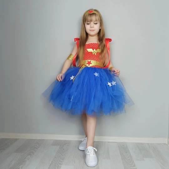 Disfraz de Wonder Woman para niños y niñas, traje de superhéroe para Halloween