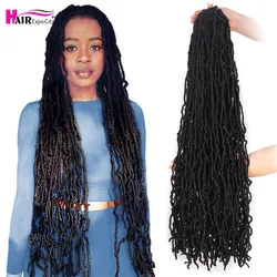 14-28 Inch Long Messy Boho Nu Soft Locs Goddess Faux Locs Crochet Hair Black Synthetic Braiding Hair Extensions Hair Expo City