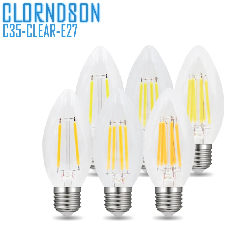 

Pack of 1 Dimmable C35 LED 2W 4W 6W 8W Edison E26/E27 Vintage Retro Candle Lamp 110V 220V Filament Bulbs Decor Incandescent