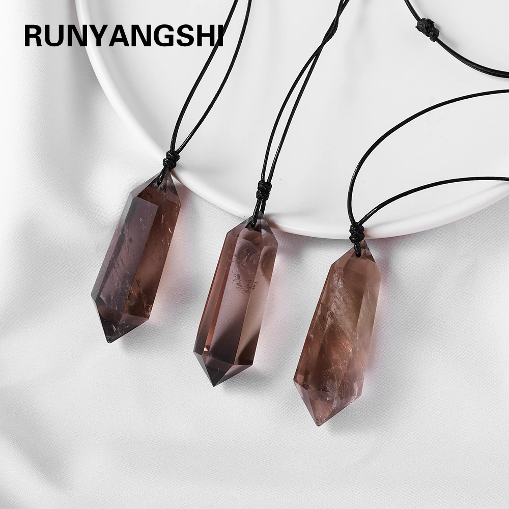 1PC Natural Smokey quartz Crystal hexagonal prism Pendants Crystal point Necklace Healing Tea Crystal stone Jewellery