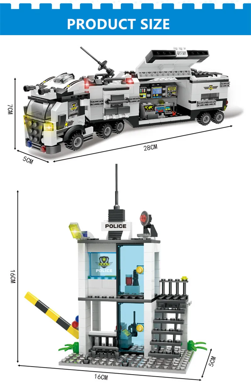 858Pcs City Police SWAT Command Vehicle Truck Building Blocks Sets Brinquedos Assembling Bricks Educational Toys for Children