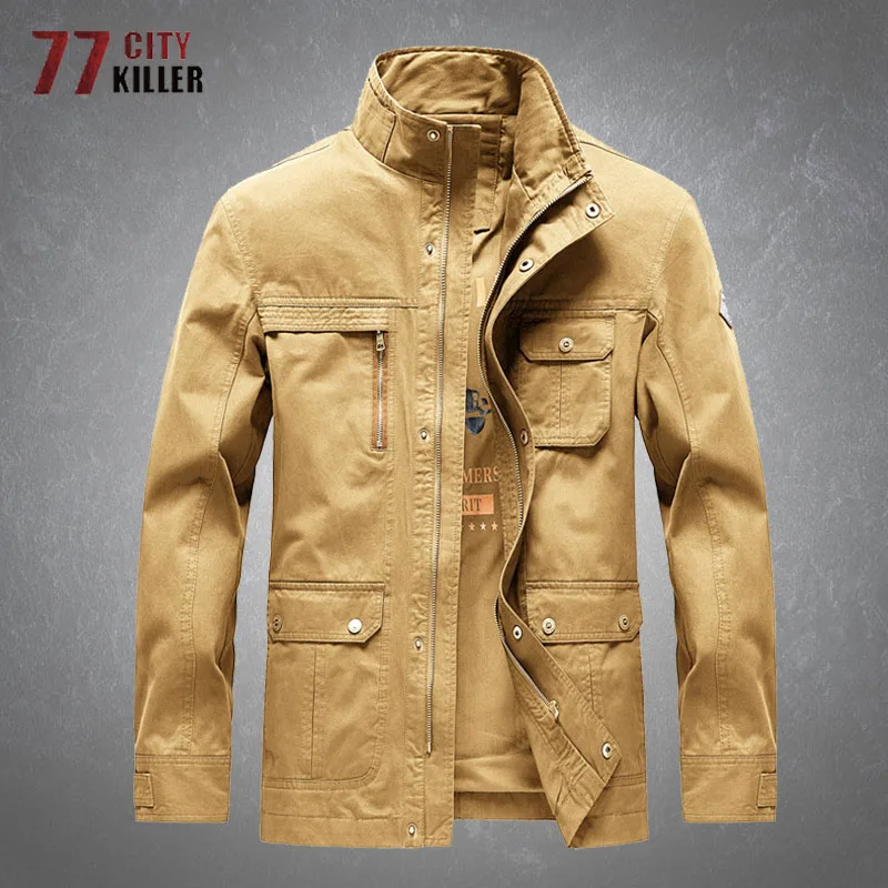 High Quality Military Jackets Mens Spring Autumn Casual Cotton  Multi-pocket Solid Color Cargo Army Coats Male Jaqueta Masculina