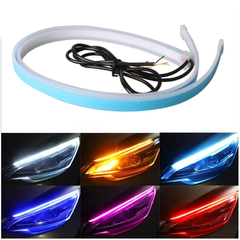 2pcs Car Led DRL Daytime Running Light Strips Flexible Auto Headlight Waterproof Flowing Turn Signal Lights Decorative Lamp 12v