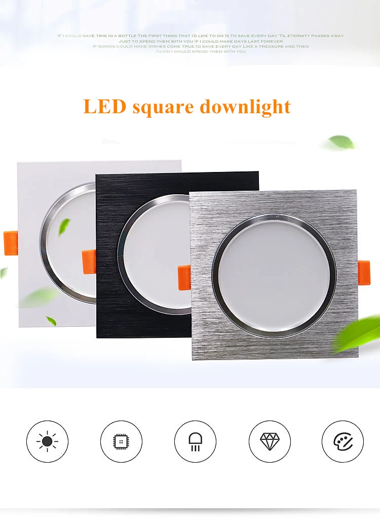 Oprawy LED typu Downlight 3W5W7W9W12W AC85-265V kwadratowe srebrne czarne białe lampa sufitowa LED Down Light do kuchni oświetlenie wewnętrzne domu