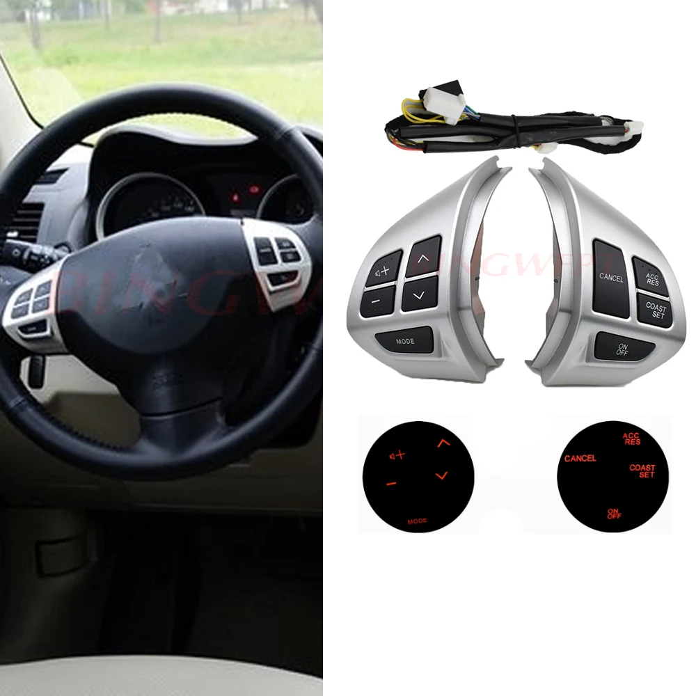 For Mitsubishi ASX 2007-2012 Outlander Laner(CX,CY) Steering wheel control buttons with cables silver buttons /