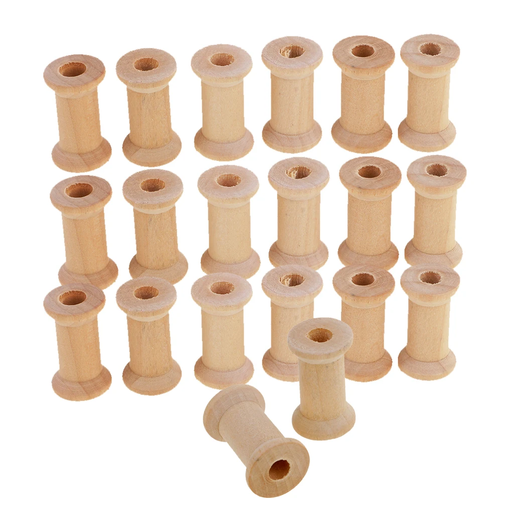 20pcs Wooden Empty Thread Spools Classic Bobbin DIY Sewing Notions 27mmx16mm