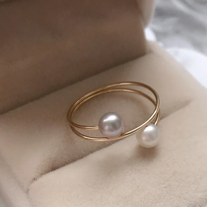 5MM Natural Freshwater Pearl Rings Handmade Gold Filled Jewelry Knuckle Mujer Boho Bague Femme Minimalism Anelli Ring For Women