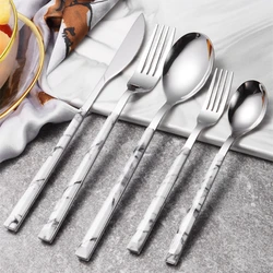 1Pc Stainless Steel Dinnerware Upscale Marble Handle Silver Western Tableware Knife Dessert Fork Spoon Flatware Kitchen Utensils