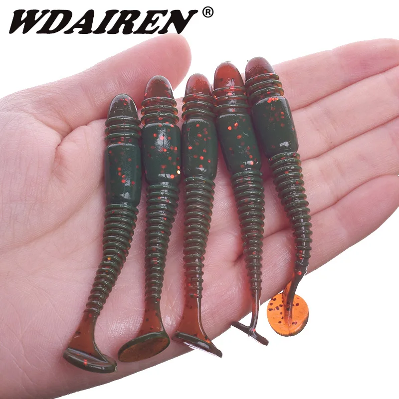 5Pcs Swing Impact Ring Shad Fishing Lure Soft 75mm 3.2g Jigging Swimbait Wobblers Shrimp Smell salt Artificial Silicone Baits