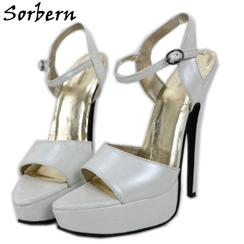 Sorbern Real Leather Slingback Sandals Platform 18Cm High Heel Stilettos Sexy Plus Size Stripper Heels Summer Shoe Size 12