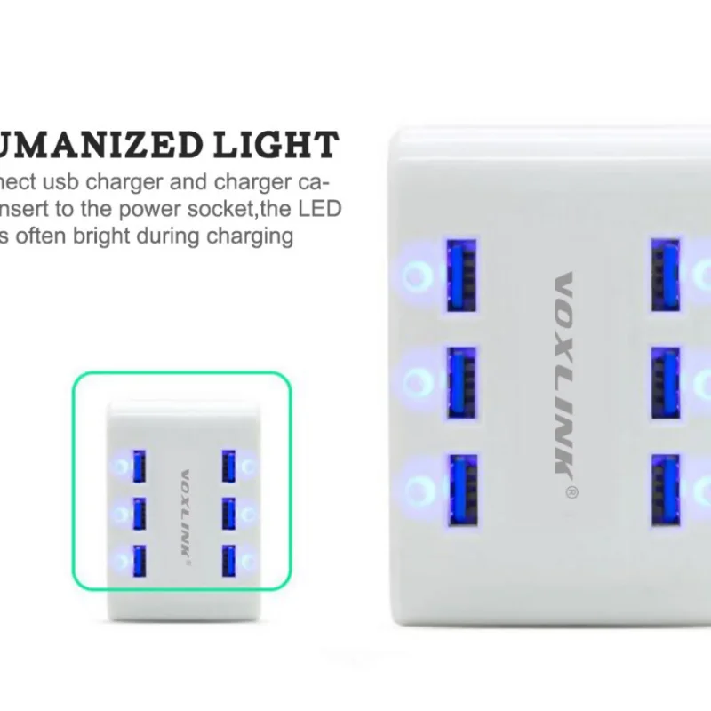 PUJIMAX USB Charger 24W 4.8A 6-Ports Hub USB Charging Station Multi Port Power Station for iPhone iPad Tablet huawei Xiaomi