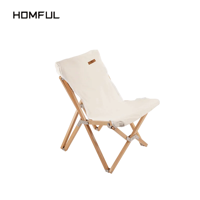 

HOMFUL Portable outdoor folding chair solid wood leisure lounge chair camping beach chair self-driving travel light chair