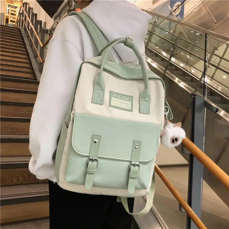 

Women Nylon Backpack Candy Color Waterproof School Bags for Teenagers Girls Patchwork Backpack Female Rucksack Mochila