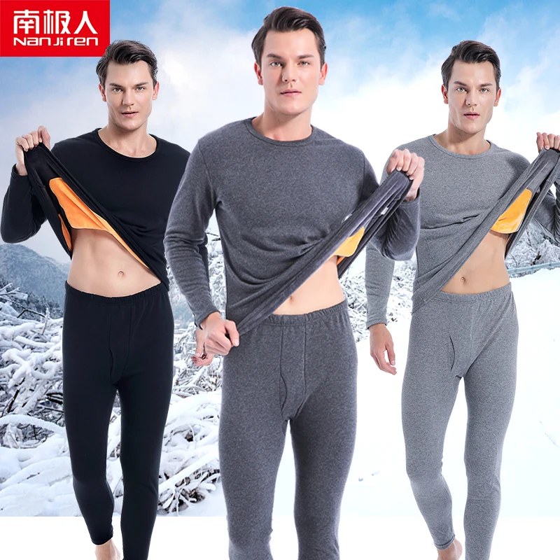 NANJIREN Men Thermal Underwear Sets Winter hick Thermo Underwear Black Casual Long Johns Set Male Thermal Pajamas home Clothes